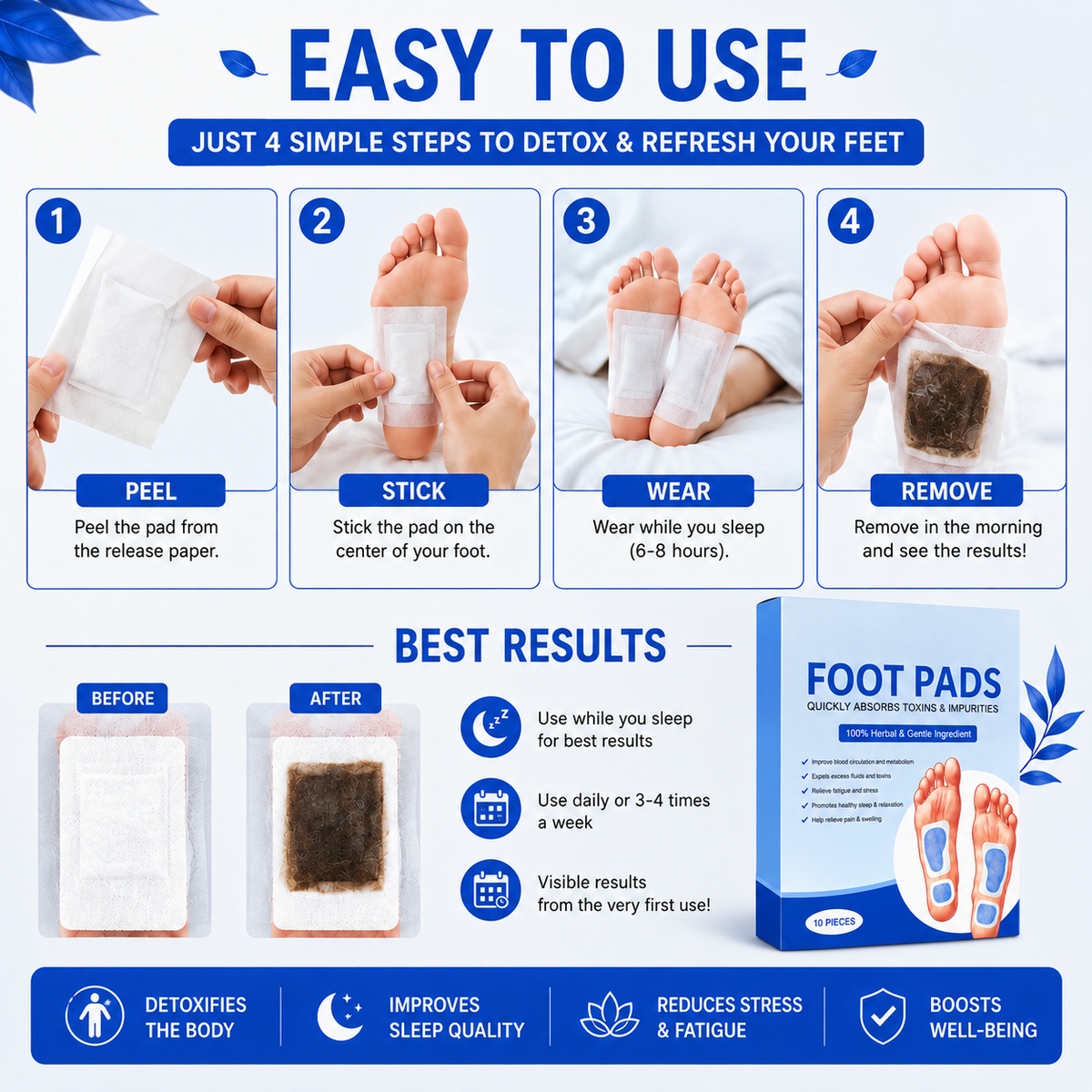 Herbal And Gentle Ingredient Detox Foot Pads | Buy 1 Get 19