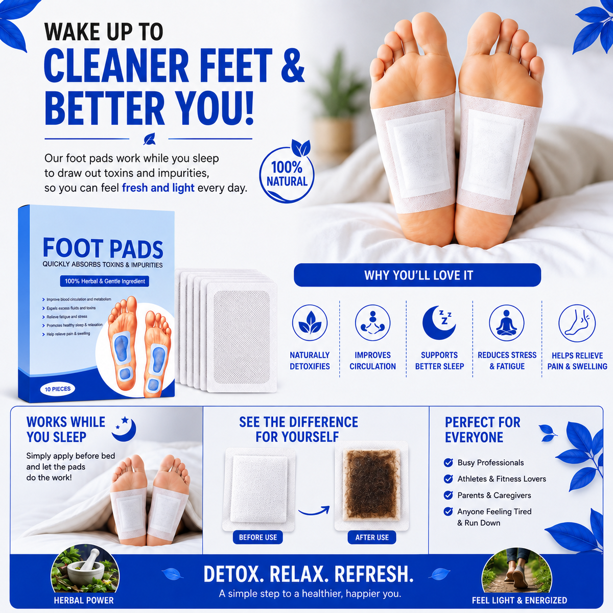 Herbal And Gentle Ingredient Detox Foot Pads | Buy 1 Get 19
